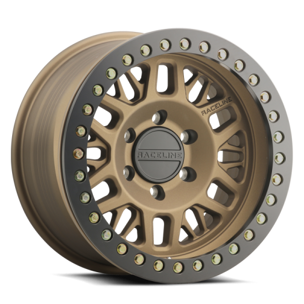 Raceline RT951B Ryno 17x9in 6x135 BP -12mm Offset 87.1mm Bore - Bronze & Black Ring Beadlock Wheel For Sale