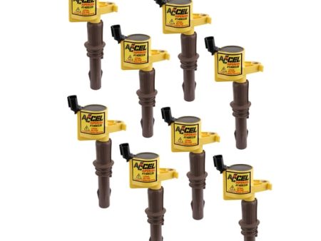 ACCEL ACCEL IGNTION COIL - SUPER COIL - 2008-2014 FORD 4.6L 5.4L 6.8L 3-VALVE ENGINE, YELLOW, 8-PACK SuperCoil with Extended Brown Boot for 2008-2014 Ford Modular 3V 4.6L  5.4L   6.8L V10 Engines Online now