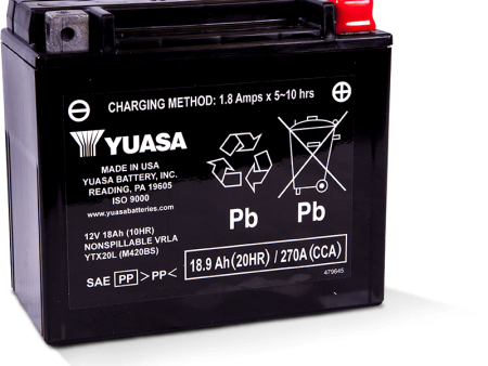 Yuasa YTX20L Maintenance Free AGM 12 Volt Battery Fashion